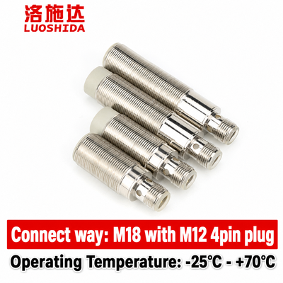 Luoshida M18 Inductive Proximity Sensor M12 4‑Pin Connector 5mm Sensing Distance Flush Non‑Flush NPN PNP NO NC IP67 10‑30VDC Metal Detection Inductive Switch For Industrial Automation