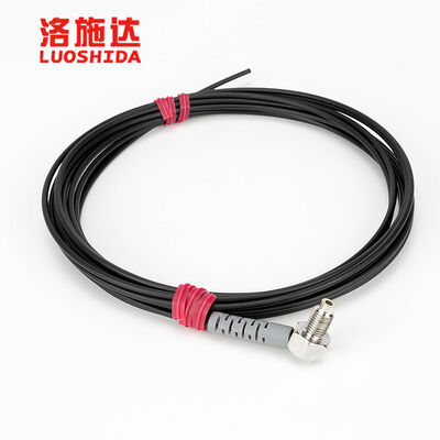 T610-TZ M6 Elbow Through Beam Fiber Optic Sensor 1000mm Range 2.2mm Plastic Core for High Speed Packaging Conveyor Counting