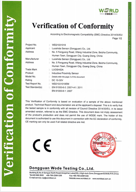 China Luo Shida Sensor (Dongguan) Co., Ltd. Certification
