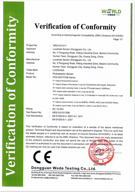 China Luo Shida Sensor (Dongguan) Co., Ltd. Certification